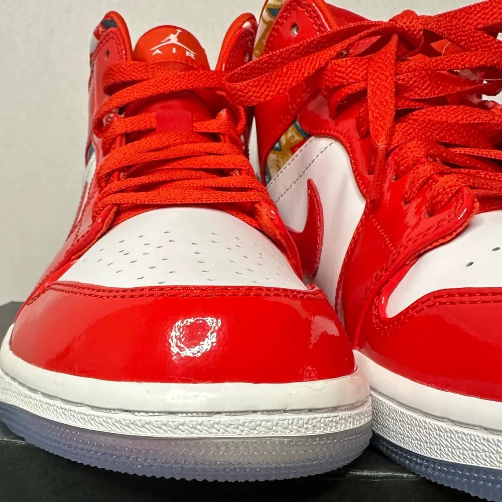 Nike Air Jordan 1 SE Mid Barcelona Sweater Red Patent Size 10.5 Sneakers